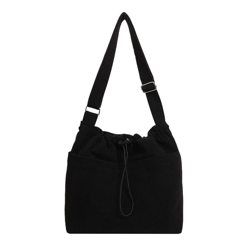 

Сумка-ведро на шнурке для женщин из вельвета, однотонная сумка через плечо чёрный