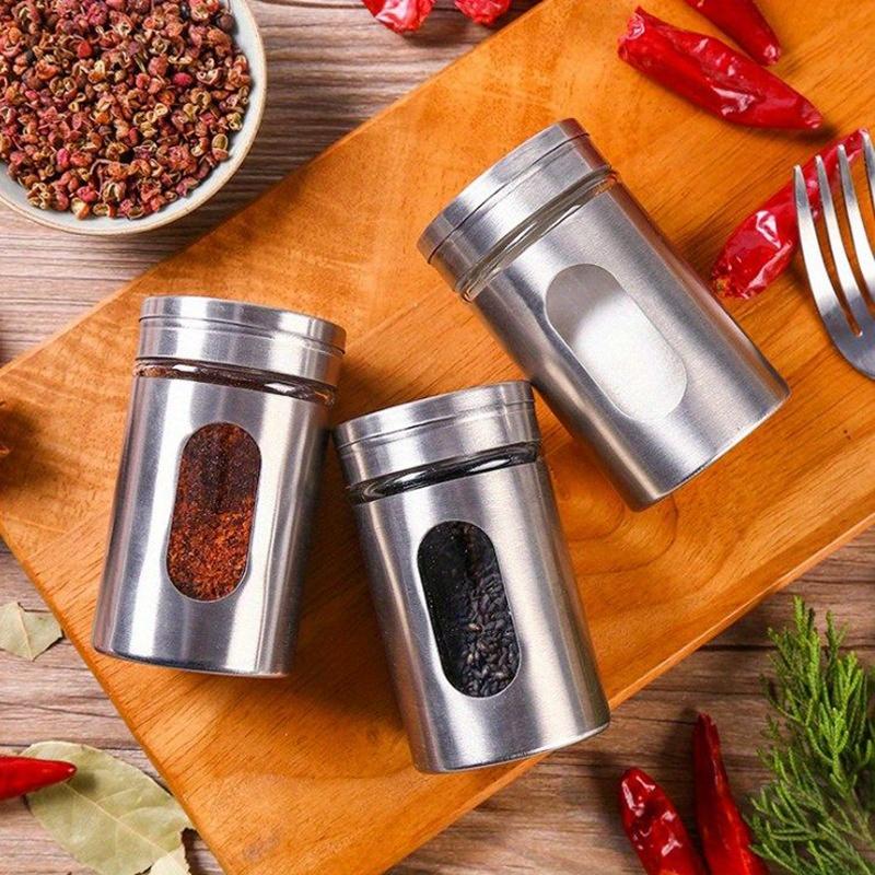 1PC Stainless Steel Seasoning Bottle for Home Outdoor BBQ Pepper Shaker Spice Jar Toothpick Holder Kitchen Tools