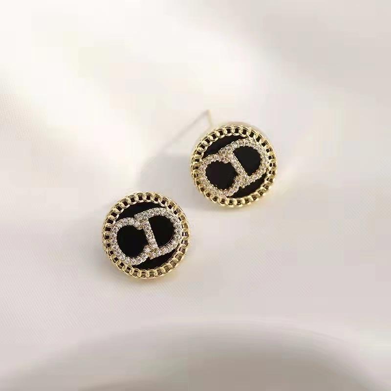 Silver Needle Fashion High-end Sense Diamond-set Black Earrings Niche Versatile Temperament Earrings Light Luxury High-quality Earrings