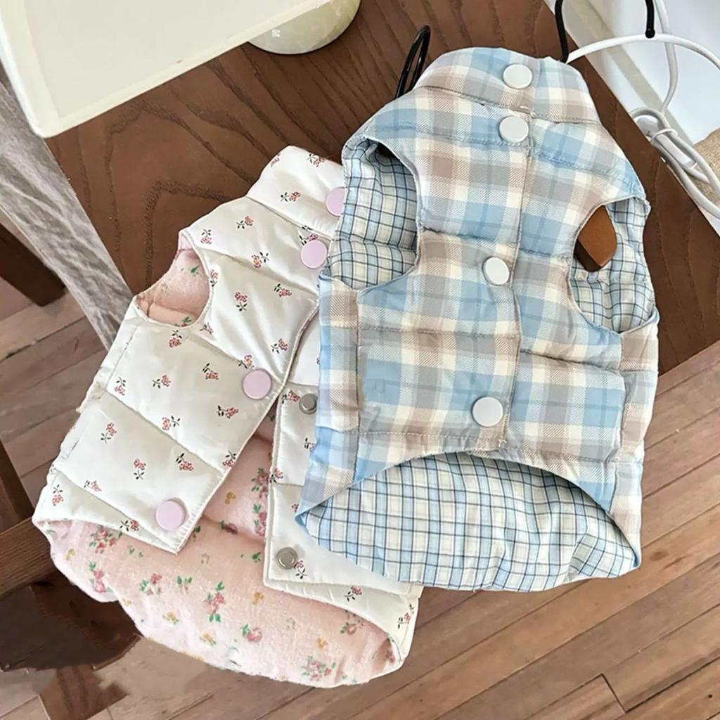 Autumn Winter Pet Floral Vest Thickened Cotton Coat for Small Dogs Maltese Bears Warm Double-Sided Wearable Cozy Pet Clothing