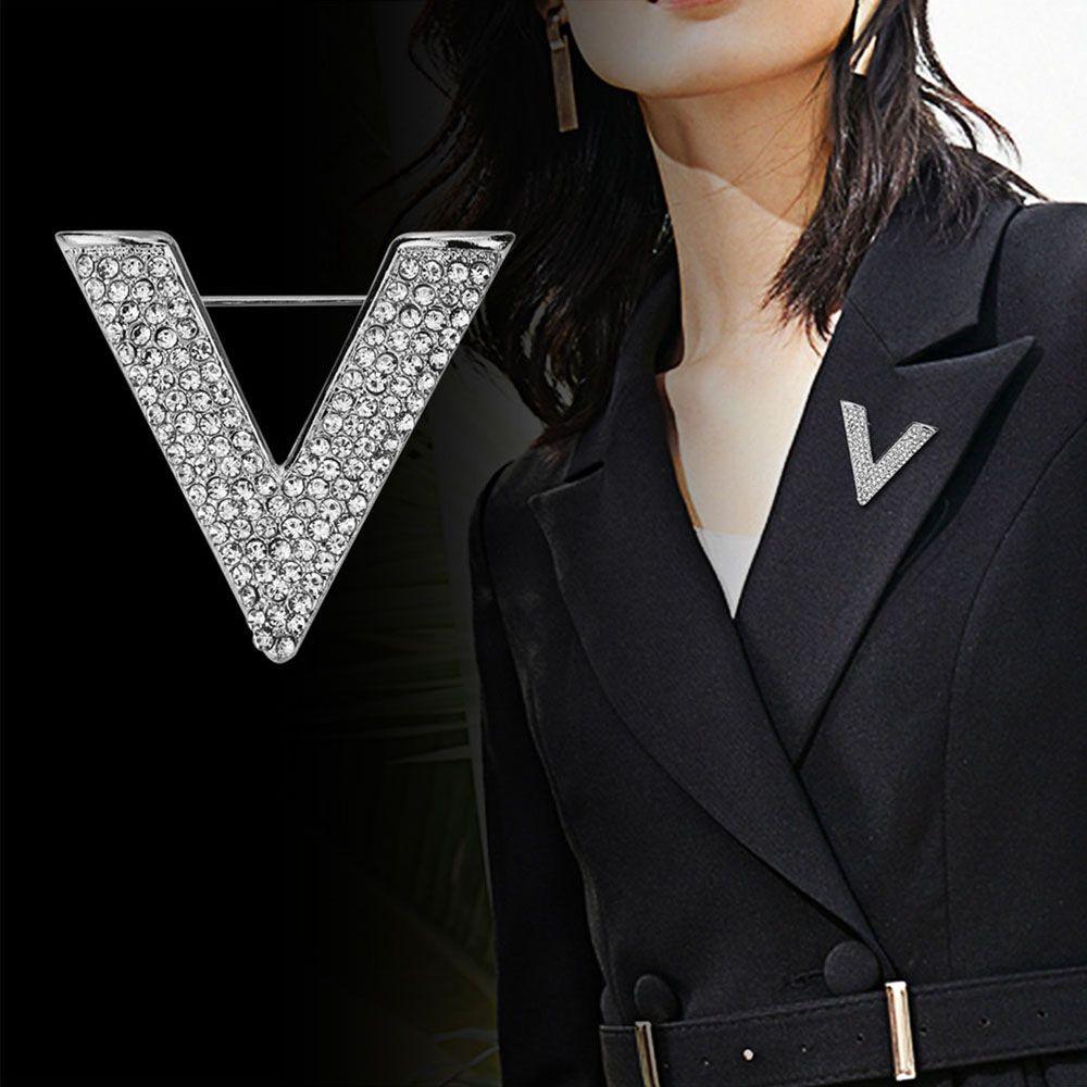 

Rhinestone Cubic Zircon For Women Girl Zinc Zinc Alloy Letter V Jewelry Corsage Brooches Pin Accessories
