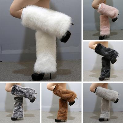 1 paar Frauen Imitation Fuchs Pelz Beinlinge Einfarbig Elastische Pelzigen Stiefel Knie-länge Lange Socken Mode Zubehör