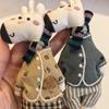 Cute Dressed Hippo Bag Charm, Handmade Fabric Hippo Keychain with Colorful Braided Rope