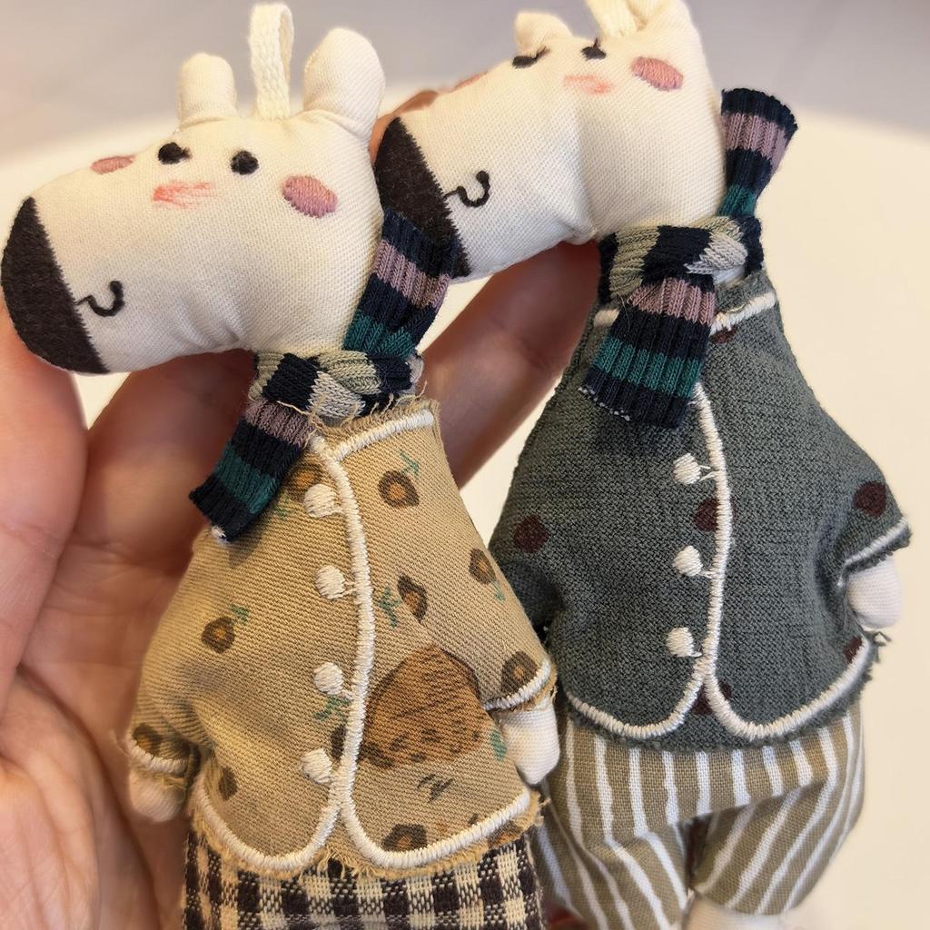Cute Dressed Hippo Bag Charm, Handmade Fabric Hippo Keychain with Colorful Braided Rope