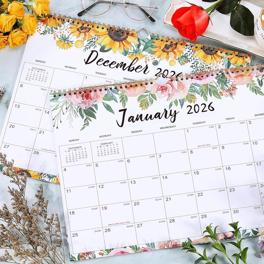2026 Calendar - JAN 2026 - DEC 2026, 14.6'' X 11.4'', Wall Calendar 2026, Twin-Wire Binding, 12 Months Calendar, Premium Paper