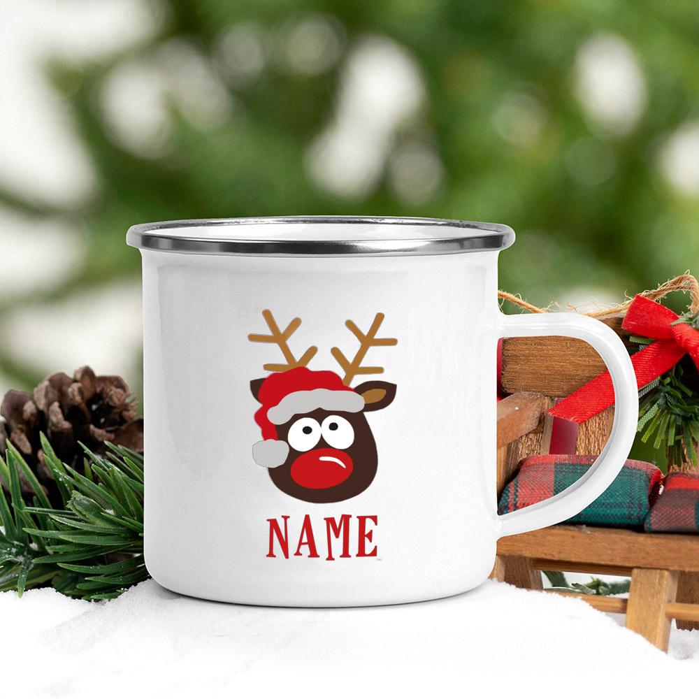 Personalized Mug Custom Deer with Name Cup Christmas Party Drink Hot Cocoa Juice Cups Handle Enamel Mugs Xmas Best Gift for Kids