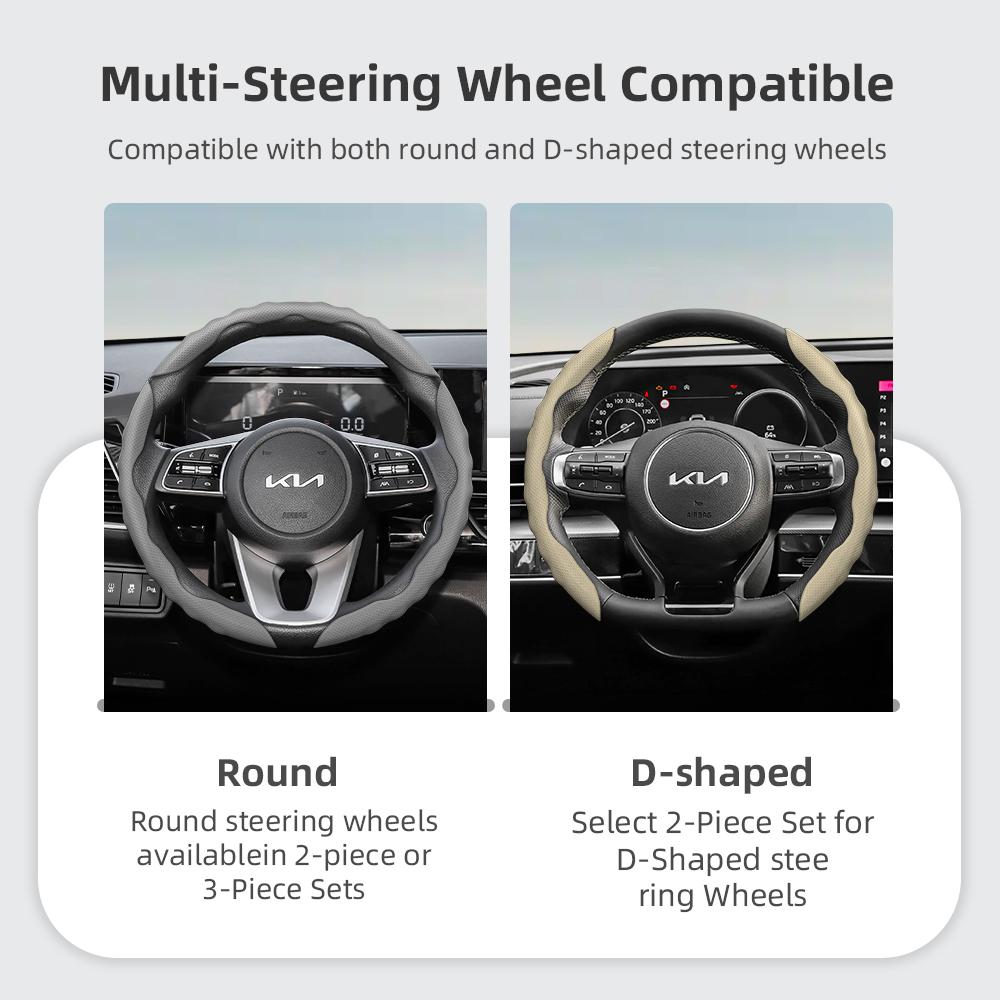 Suitable for Kia Steering Wheel Cover with Wavy Sports Design, Breathable Leather, Segmented Anti-Slip, Sweat-Absorbing Protective Cover for Ceed,