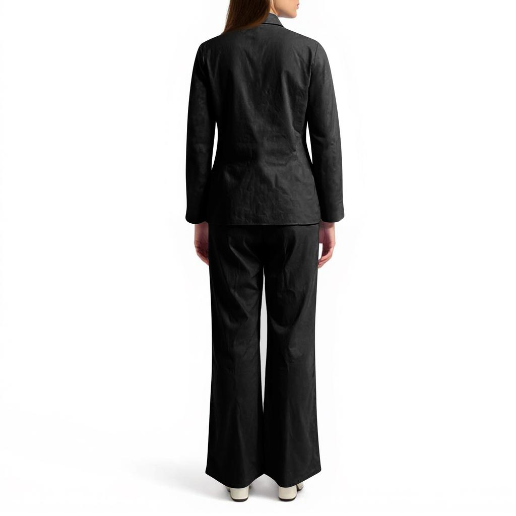 Women's Fashion Two-piece Solid Color Long-sleeved Shirt Trousers Casual Set
