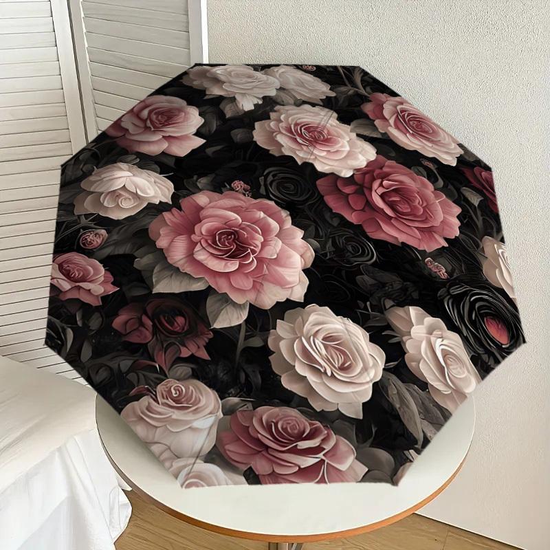 1 Stück Rosenblumen Automatisches Öffnen/Schließen Regenschirm Kompakter Faltregenschirm mit 8-Speichen-Gestänge Leichtes Design, Hochwertiges Gewebe1191A