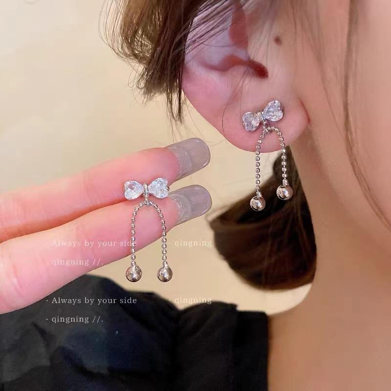 Bowknot Imitation Pearls Tassel Dangle Earrings for Women Temperament Versatile Fashion Earring Elegant Jewelry