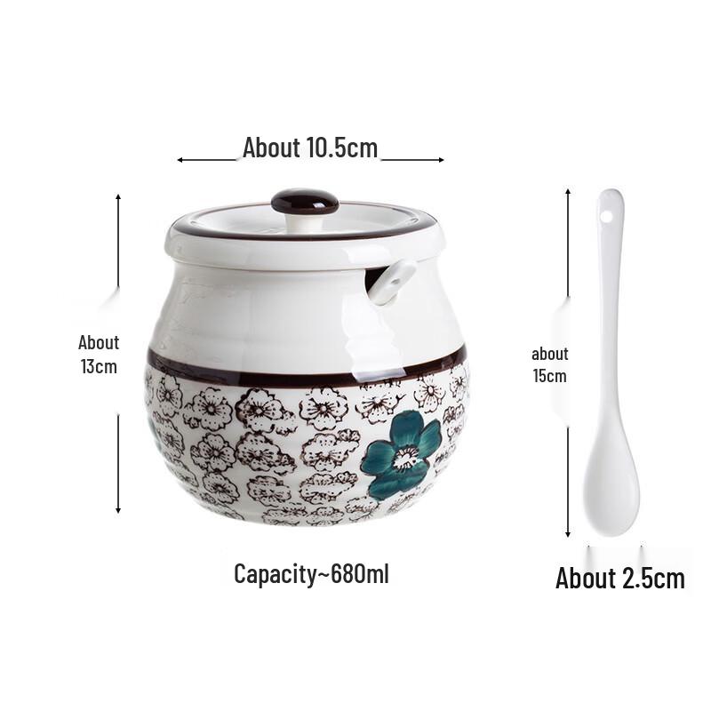 Ruhan Ceramic Seasoning Jar with Lid and Spoon