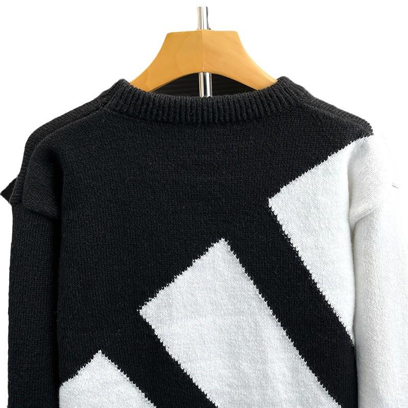 Nový svetr s kulatým výstřihem značky Tide v černé a bílé barvě - Pánský svetr s dlouhým rukávem pro páry