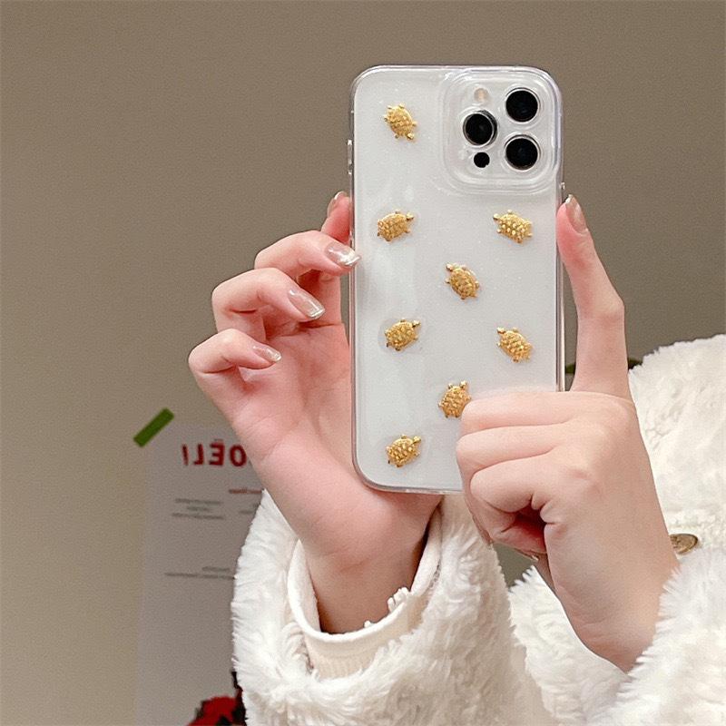 Turtle Phone Case for IPhone17 Promax Glitter Gold Money Turtle for IPhone16 Transparent 15 Precision Hole Anti Drop