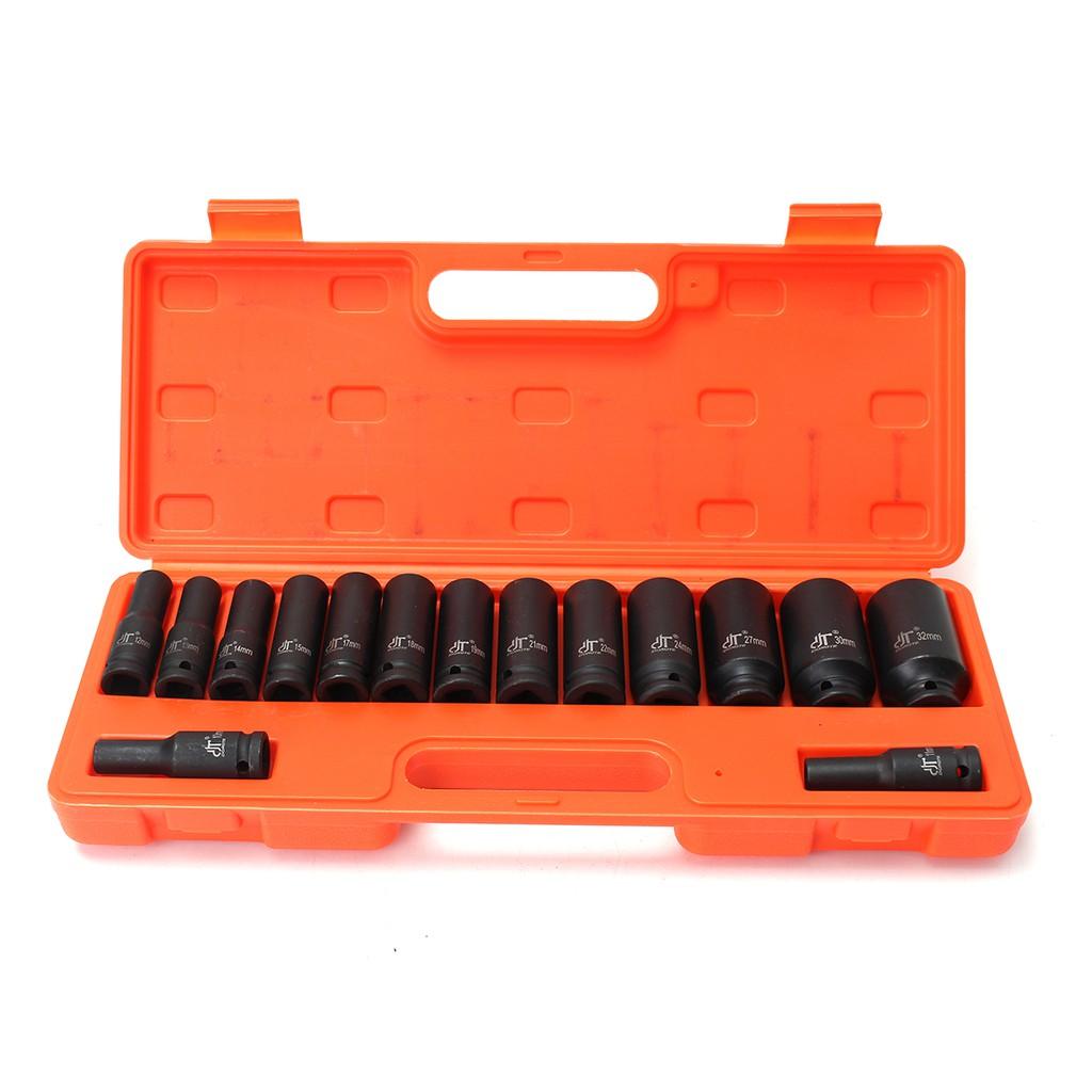 10-32mm 1/2" Inch Drive Deep Impact Metric Socket Set Air Garage Sockets 15pc Black