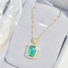 Emerald Square Necklace Female Court Vintage Ethnic Style Premium Geometric Pendant Collarbone Chain Jewelry