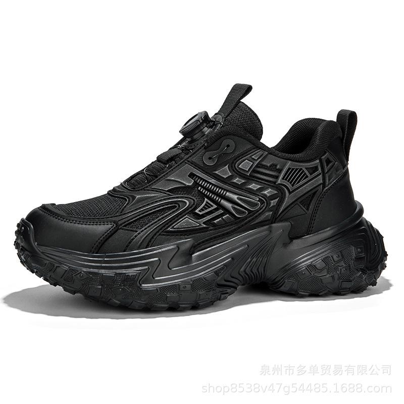 Scarpe da ginnastica traspiranti in rete stile papà, colore nero, stile mecha scuro, con rialzo, scarpe casual con lacci, scarpe con rialzo a suola spessa