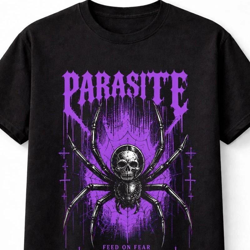 Parasite Spider Skull Gothic Horror Dark Web Graphic Unisex TShirt S