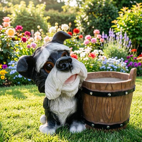 Puppy Figurine Planter Pot Decorative Small Bucket Planter with Cartoon Dog Statue for Desktop Office Windowsill