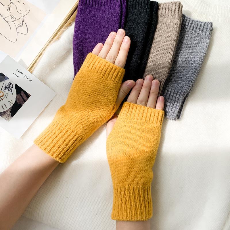 DX Knitted Half-section Gloves Female Winter Dew Finger Cute Half-finger Gloves Student Writing Korean Version Warm Wool Gloves Wholesale