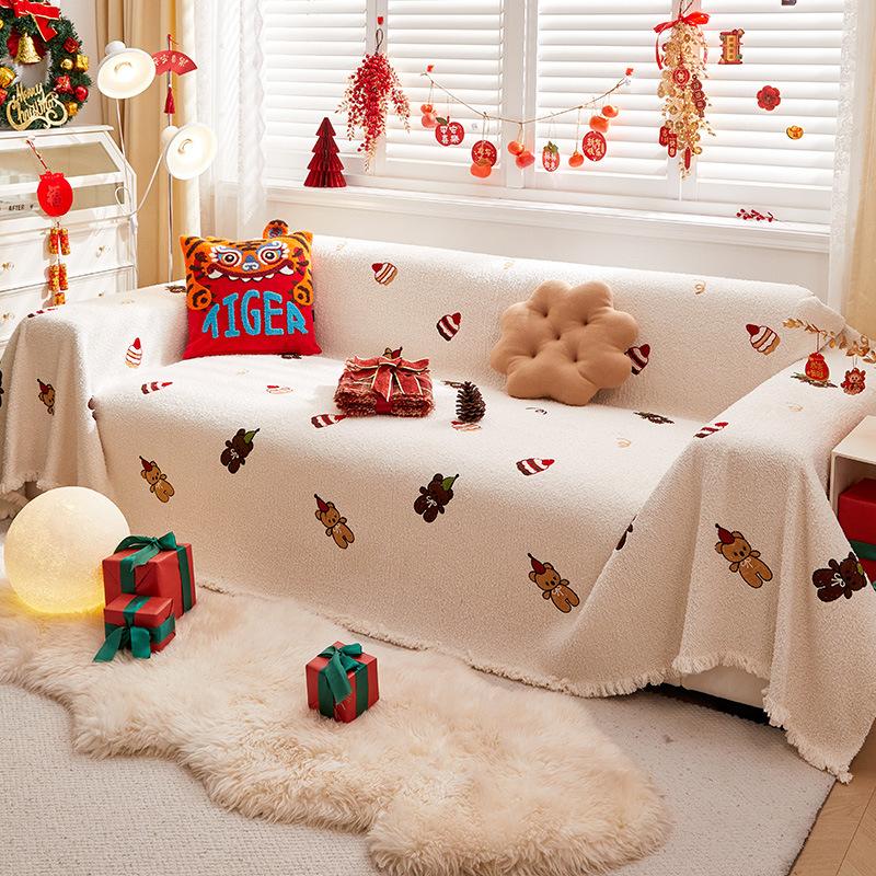 Winter Plush Sofa Cover Cloth Ins Style Cream Style Non-Slip Sofa Blanket High Sense Full Covered Christmas Sofa Towel