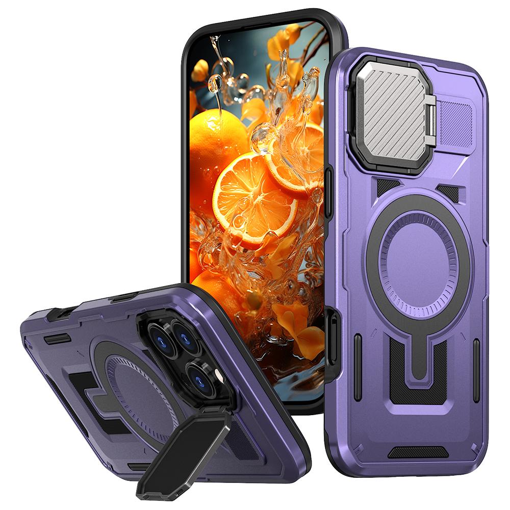 For iPhone 16 Pro Max Case Compatible with MagSafe Lens Lid Kickstand PC+TPU Back Cover