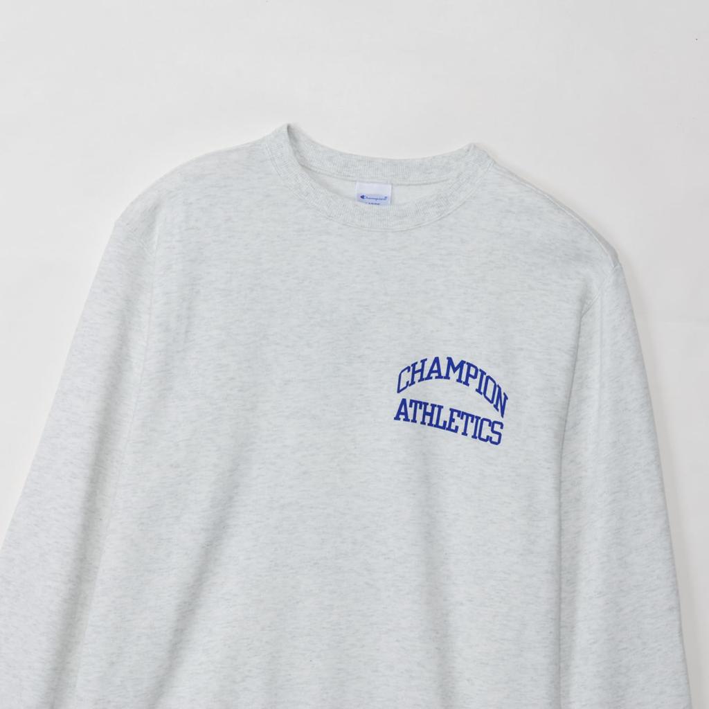 Champion Oatmeal Long Sleeve Crew Neck Sweatshirt with Graphic Logo Men's Print, C3-A033