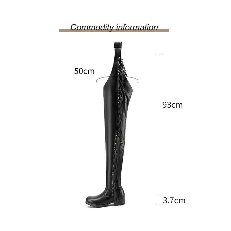 Stivali da donna in pelle PU sopra il ginocchio con tacco medio spesso, punta rotonda, alti fino alla coscia, lunghi e moderni, con cintura in vita elasticizzata