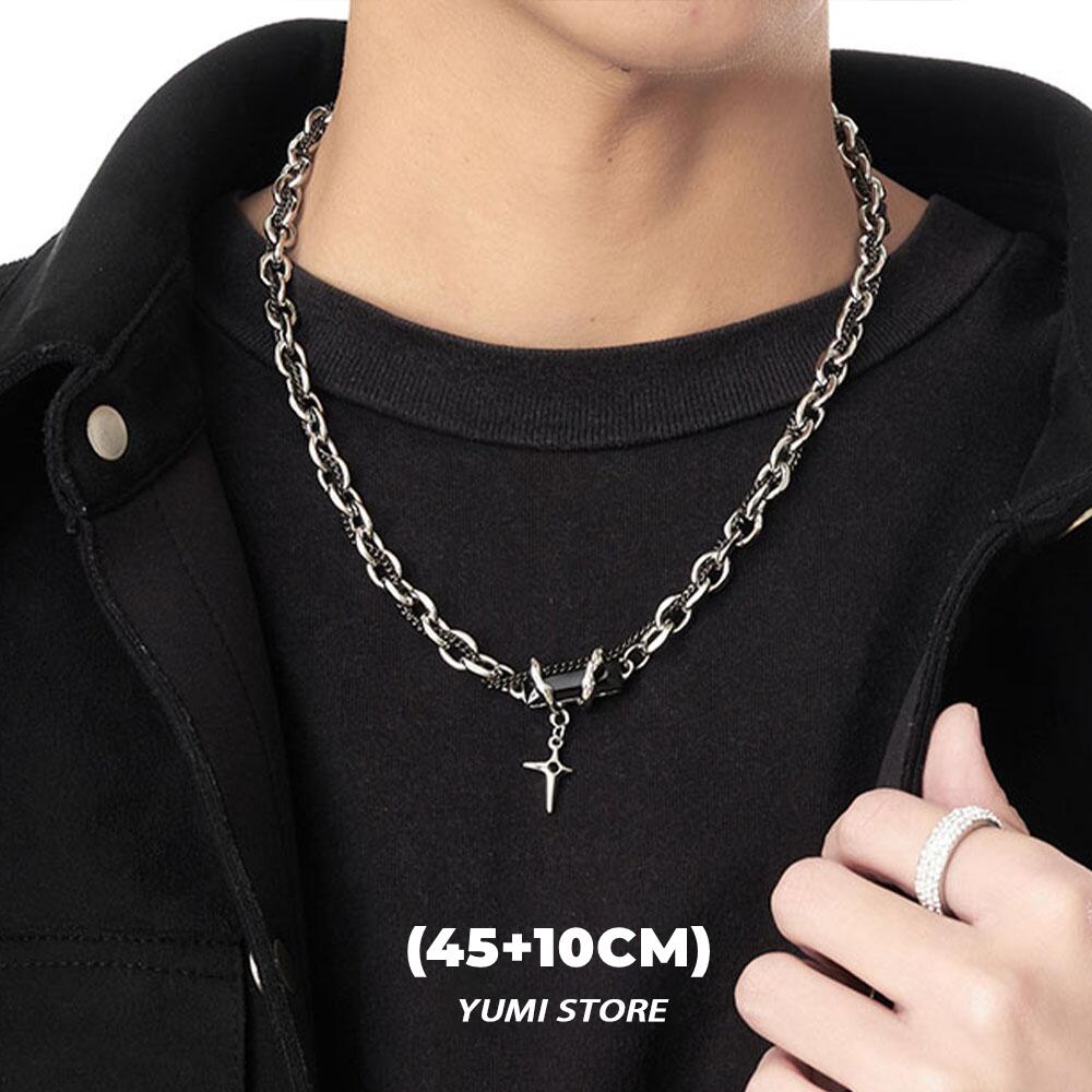 Titanium Steel Black Star Necklace For Men Women Trend Cross Pendant Collar Sweater Chain Hip Hop Kpop  Male Accessories