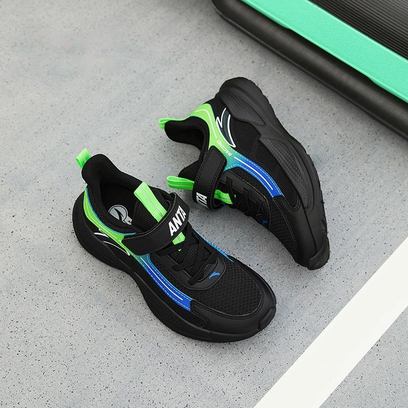 Anta Kids Non-Slip Shock Absorbing Wear-Resistant Breathable Lightweight Low-Top Running Shoes Kids sneaker Black Green A312415510H-2
