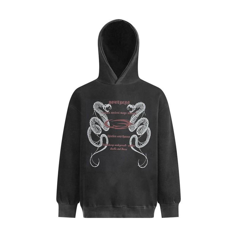 Unisex Oversized Hoodie With Snake Bone Print Streetwear Casual Pullover Men Women