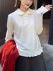 De Rong Women's Autumn 2025 White Doll Collar Long-Sleeve T-shirt