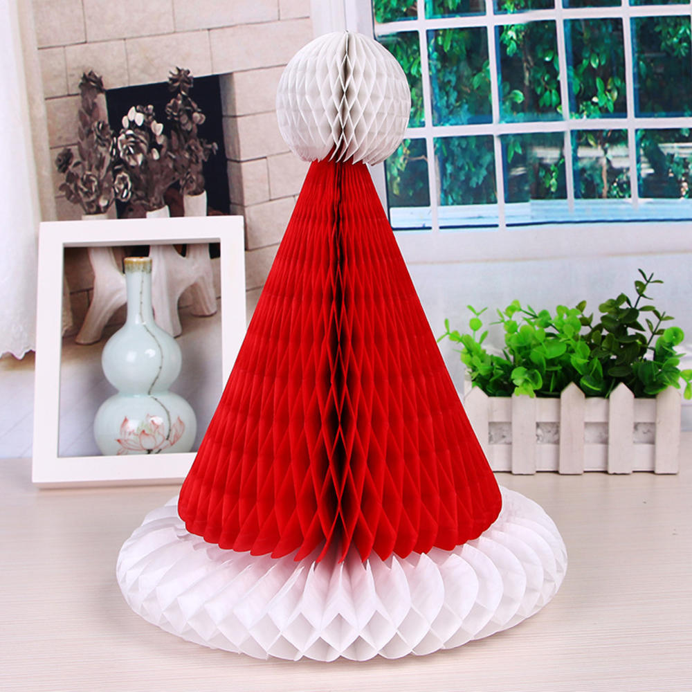 2Pcs/Set 20/30cm Honeycomb Ball Christmas Hat Christmas Tree Decoration Lantern Paper Flower Pendant Scene Layout Xmas Ornaments