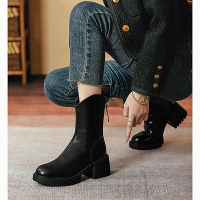 Bottines rétro marron à col V, nouvelles bottes d'automne et d'hiver pour femmes, bottes Martin à semelles épaisses, bottes mi-mollet pour femmes.