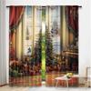 2Pcs Christmas Kitchen Curtains Vintage Ambiance Big Old Fashioned Window Xmas Tree Various Presents Suitable For Living Room