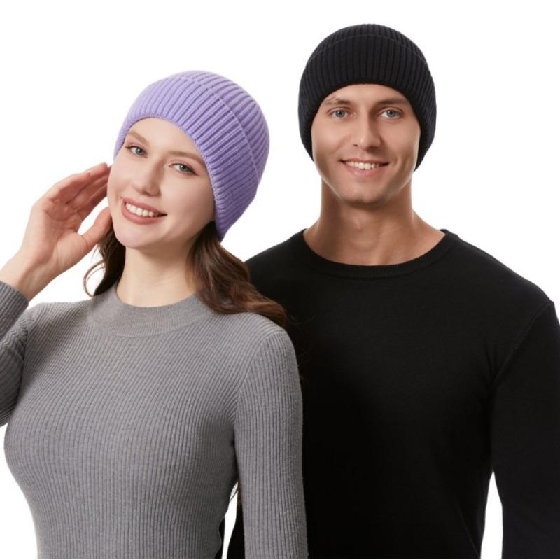 New integrated flanged knitted hat for men and women, couple warm wool hat, bag head, cold hat, casual pullover hat.