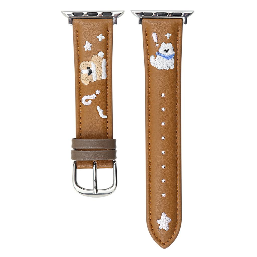 Lederarmband für Apple Watch Serie 10 9 8 7 SE 6 5 4 3 2 1 42mm 41mm 40mm 38mm Katzenstickerei Verstellbares Band