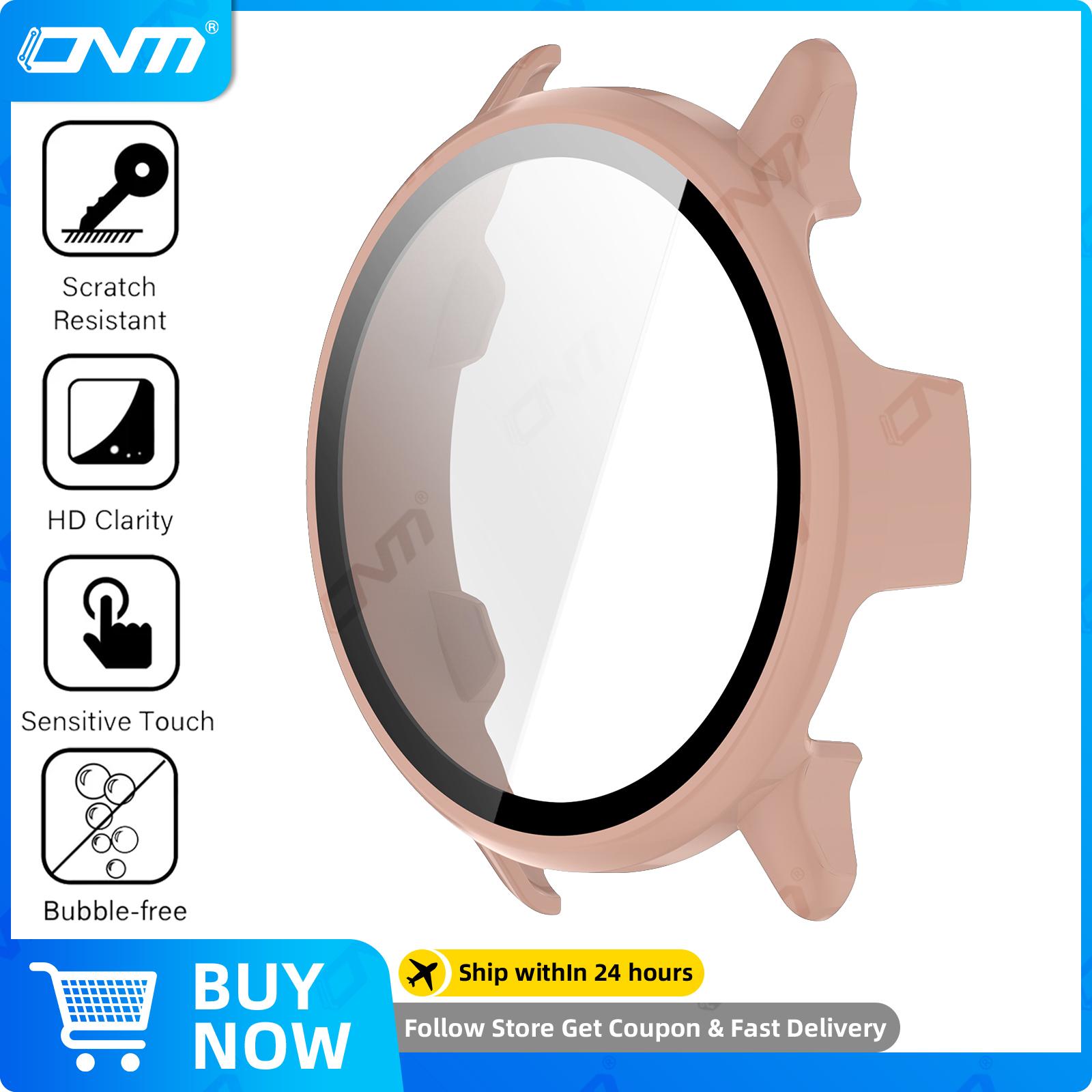 

Glass+Case for Garmin VivoActive 6 Tempered Glass Screen Protector & Hard PC Protective Bumper for Vivo Active 6 Accessories for VivoActive 6 рожевий