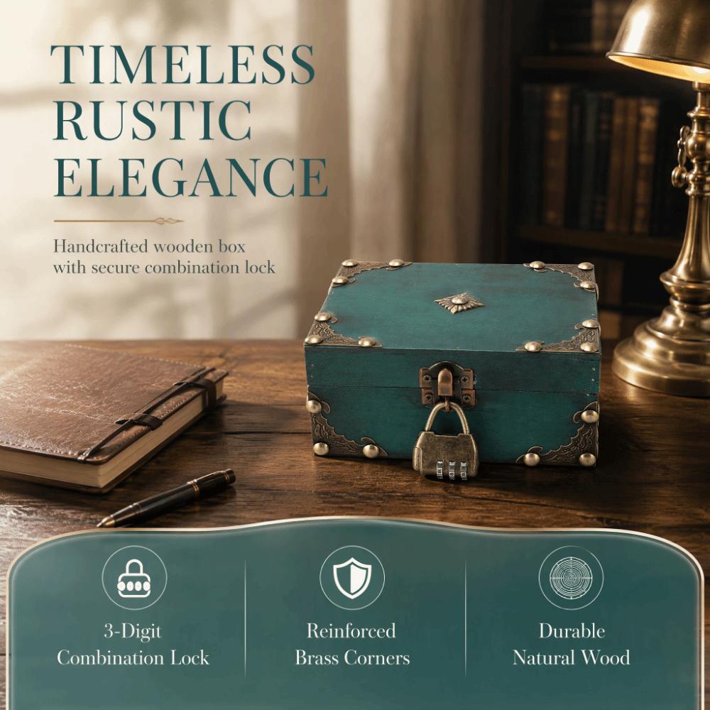 Three Digit Combination Lock Vintage Jewelry Box Necklace Earring Organizer Collectibles Display