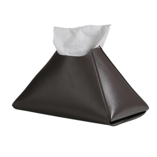 Faux Leather Tissue Holder Decorative Tissue Box Cover Pyramid Tissue Box Case Tabletop Tissue Dispenser