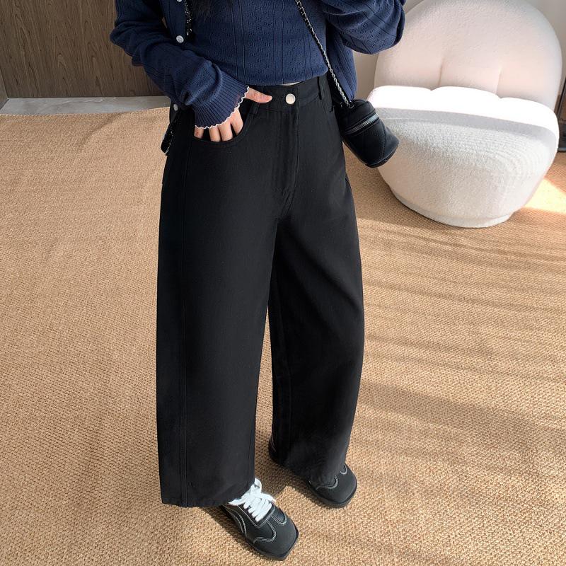 

Женские сливово-пурпурные джинсы из выстиранного хлопка с широкими штанинами - Повседневные брюки-кюлоты прямого кроя на девять десятых для осени и зимы M чёрный