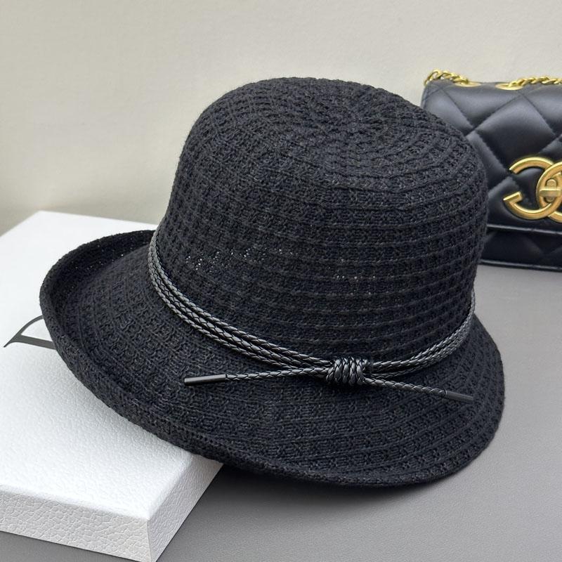 New Crimped Bucket Hat Women's British Top Hat Spring and Autumn Hat Women's Bow Knitted Hat Versatile