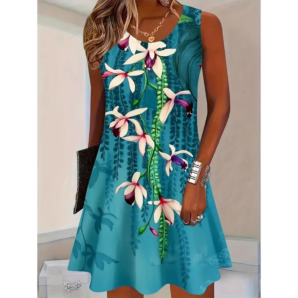 Fashion Versatile Sleeveless Dress Flower Print Comfortable Casual Dresses