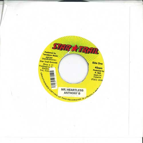 

7inch Record ANTHONY B - Mr Heartless NONE STAR TRAIL Jamaica Reggae, Ska & Dub Used