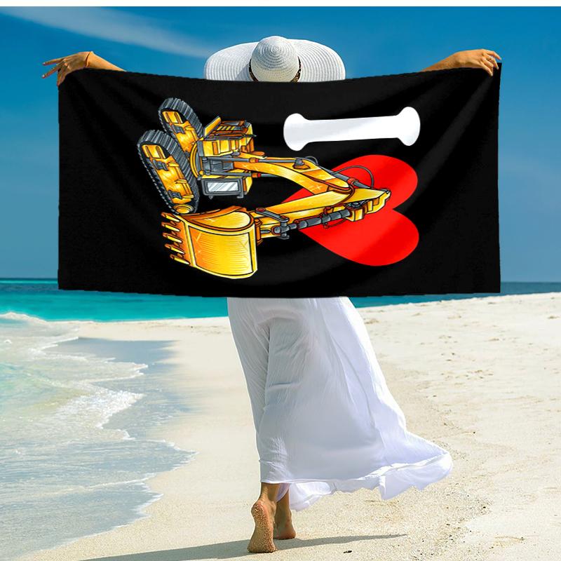 Ultra-Soft Beach Towel with Excavator Theme,Ideal for Pool - Camping, Diving - Perfect Travel Essential, Vibrant Beach Towel.