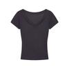 Pure desire wind thin V-neck gray short-sleeved T-shirt women's summer niche unique waist and thin Spice Girl white top