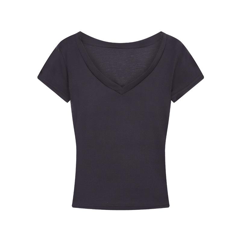 Pure desire wind thin V-neck gray short-sleeved T-shirt women's summer niche unique waist and thin Spice Girl white top