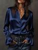Elegant Women's Long Sleeve Solid Color Satin Shirt - Spring 2026 Collection