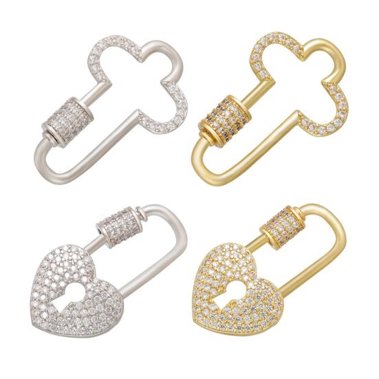 Decorative Buckle Cross Turnbuckle Clasp with Clear Rhinestones Easy Screw Locking Jewelry Connector Bracelets Necklaces Keychains DIY