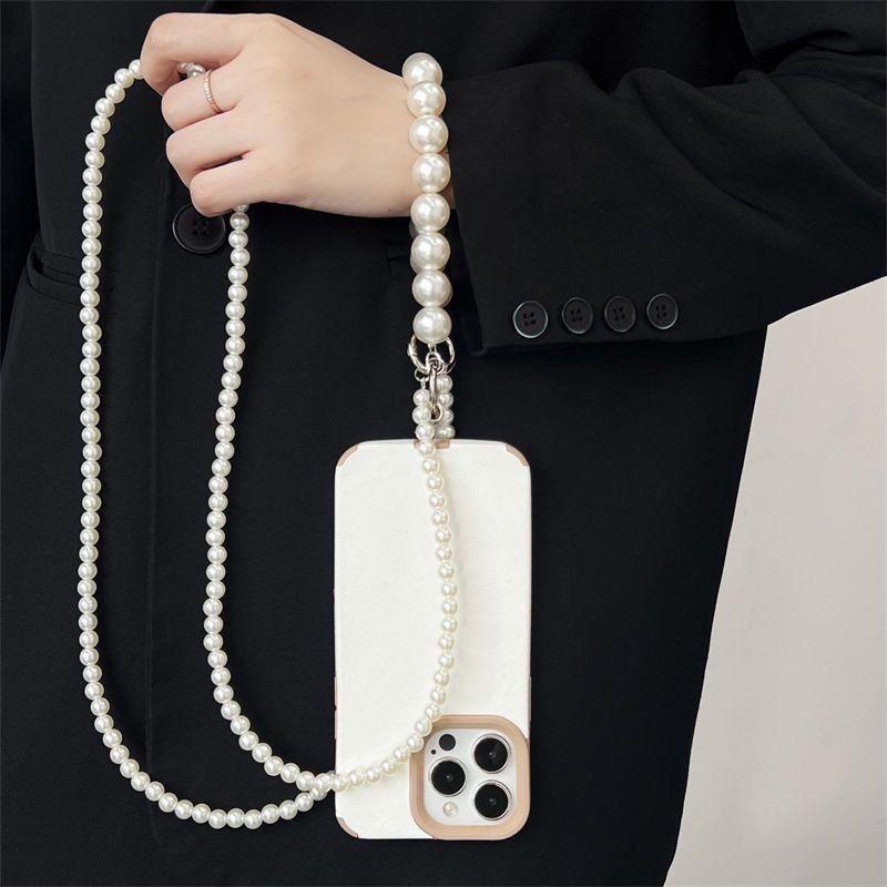 Pvc Pearl Chain Phone Lanyard With Detachable Strap For Women And Men