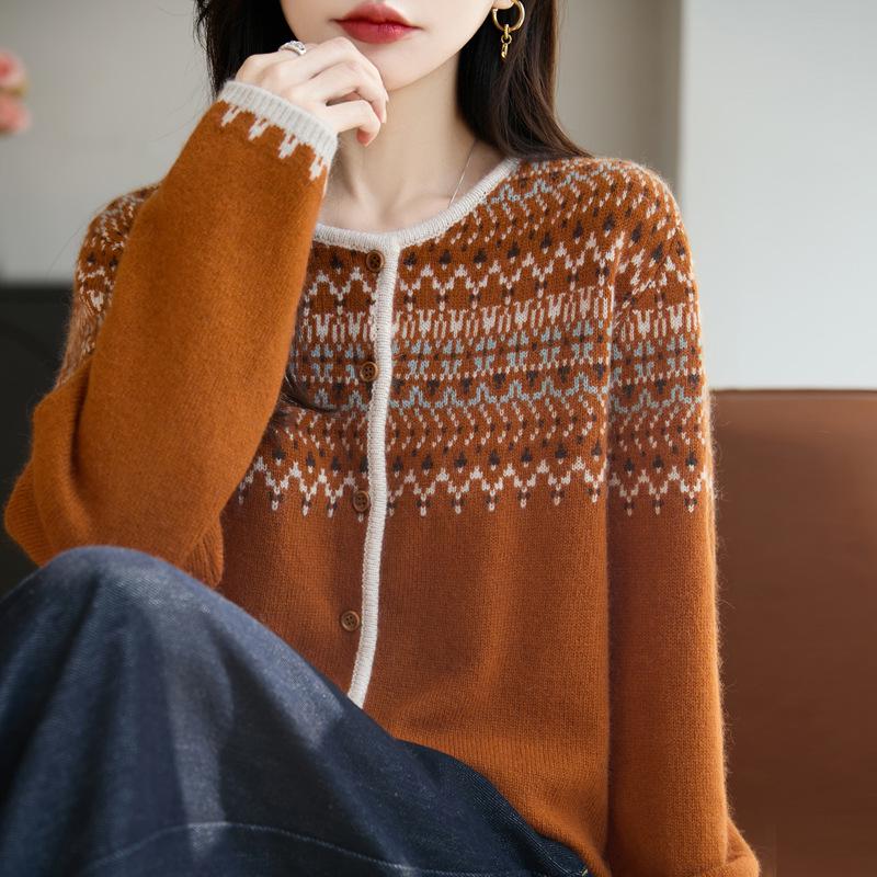 Women's 2025 Winter Fair Isle Jacquard Cardigan - Age-Reducing, Single-Breasted, Stylish and Chic